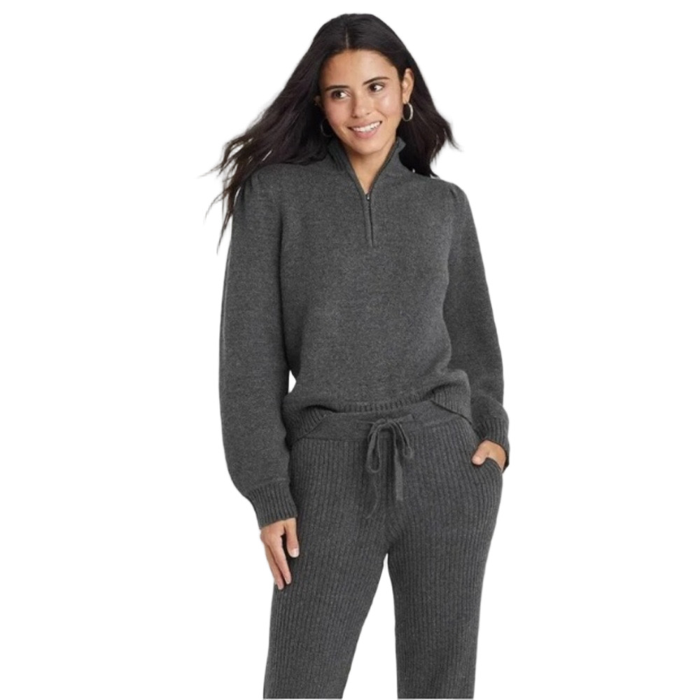 Universal Thread gray quarter zip mock turtleneck sweater large balloon sleeve L